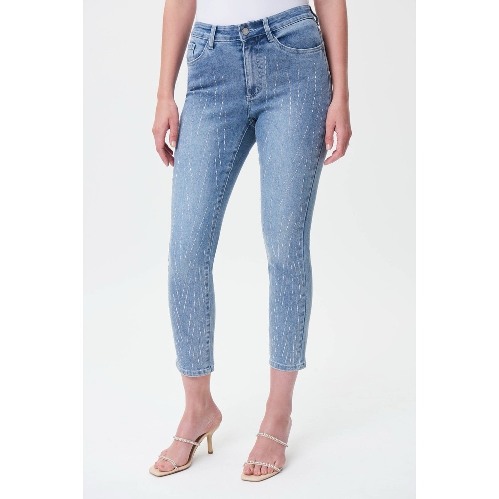 JOSEPH RIBKOFF Rhinestone Embellished JEAN - Sz 10 Skinny Cropped Holiday Luxury